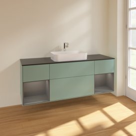 Тумба под раковину Villeroy & Boch Finion 160х50,1 см с подсветкой МДФ оливковый матовый лак/стекло черное матовое F332GKGM