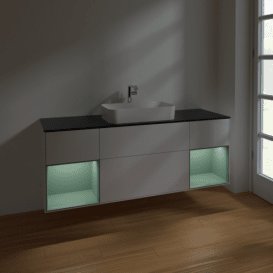 Тумба під раковину Villeroy & Boch Finion 160х50,1 см з підсвічуванням МДФ білий глянцевий лак/скло чорне матове F332GMGF