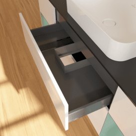 Тумба під раковину Villeroy & Boch Finion 160х50,1 см з підсвічуванням МДФ білий глянцевий лак/скло чорне матове F332GMGF