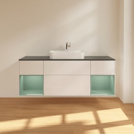 Тумба під раковину Villeroy & Boch Finion 160х50,1 см з підсвічуванням МДФ білий глянцевий лак/скло чорне матове F332GMGF