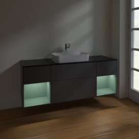 Тумба під раковину Villeroy & Boch Finion 160х50,1 см із підсвічуванням МДФ антрацит матовий лак/скло чорне матове F332GMGK