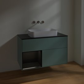 Тумба под раковину Villeroy & Boch Finion 100х50,1 см с подсветкой МДФ оливковый матовый лак/стекло черное матовое F652PDGM