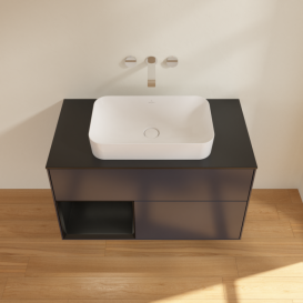 Тумба под раковину Villeroy & Boch Finion 100х50,1 см с подсветкой МДФ темно-синий матовый лак/стекло черное матовое F652PDHG