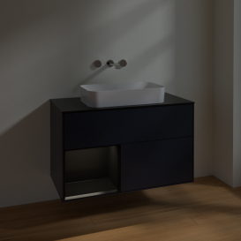 Тумба под раковину Villeroy & Boch Finion 100х50,1 см с подсветкой МДФ темно-синий матовый лак/стекло черное матовое F652PDHG