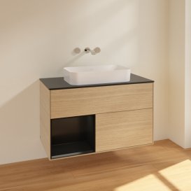 Тумба под раковину Villeroy & Boch Finion 100х50,1 см с подсветкой МДФ шпон дуба/стекло черное матовое F652PDPC