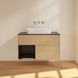 Тумба под раковину Villeroy & Boch Finion 100х50,1 см с подсветкой МДФ шпон дуба/стекло черное матовое F652PDPC