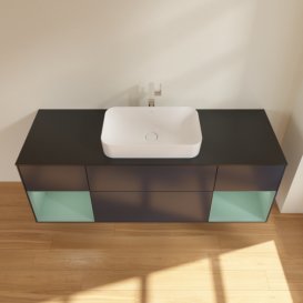  	Тумба під раковину Villeroy & Boch Finion 160х50,1 см із підсвічуванням МДФ темно-синій матовий лак/скло чорне матове  F332GMHG