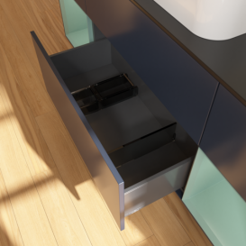  	Тумба під раковину Villeroy & Boch Finion 160х50,1 см із підсвічуванням МДФ темно-синій матовий лак/скло чорне матове  F332GMHG