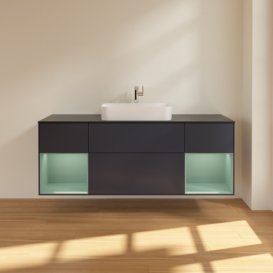  	Тумба під раковину Villeroy & Boch Finion 160х50,1 см із підсвічуванням МДФ темно-синій матовий лак/скло чорне матове  F332GMHG