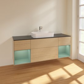 Тумба під раковину Villeroy & Boch Finion 160х50,1 см із підсвічуванням МДФ шпон дуба/скло чорне матове F332GMPC