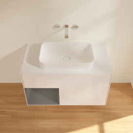 Тумба под раковину Villeroy & Boch Finion 100х50,1 см с подсветкой МДФ глянцевый белый лак/стекло белое матовое G651GKGF