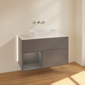 Тумба под раковину Villeroy & Boch Finion 100х50,1 см с подсветкой МДФ антрацит матовый лак/стекло белое матовое G651GKGK