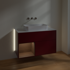 Тумба под раковину Villeroy & Boch Finion 100х50,1 см с подсветкой МДФ пион матовый лак/стекло белое матовое G651GNHB