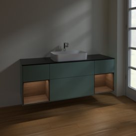 Тумба под раковину Villeroy & Boch Finion 160х50,1 см с подсветкой МДФ оливковый матовый лак/стекло черное матовое F332GNGM