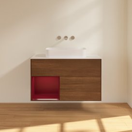 Тумба під раковину Villeroy & Boch Finion 100х50,1 см із підсвічуванням МДФ шпон волоського горіха/скло біле матове G651HBGN