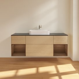 Тумба под раковину Villeroy & Boch Finion 160х50,1 см с подсветкой МДФ шпон дуба/стекло черное матовое F332GNPC