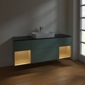 Тумба под раковину Villeroy & Boch Finion 160х50,1 см с подсветкой МДФ оливковый матовый лак/стекло черное матовое F332HFGM