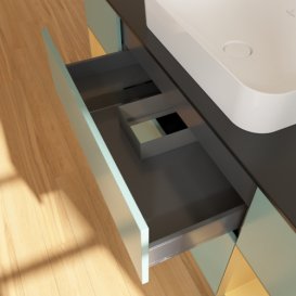 Тумба под раковину Villeroy & Boch Finion 160х50,1 см с подсветкой МДФ оливковый матовый лак/стекло черное матовое F332HFGM