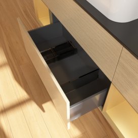 Тумба под раковину Villeroy & Boch Finion 160х50,1 см с подсветкой МДФ шпон дуба/стекло черное матовое F332HFPC