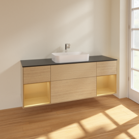 Тумба под раковину Villeroy & Boch Finion 160х50,1 см с подсветкой МДФ шпон дуба/стекло черное матовое F332HFPC