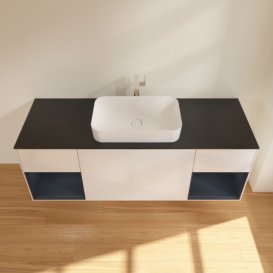 Тумба під раковину Villeroy & Boch Finion 160х50,1 см з підсвічуванням МДФ білий глянцевий лак/скло чорне матове F332HGGF