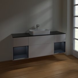 Тумба під раковину Villeroy & Boch Finion 160х50,1 см з підсвічуванням МДФ білий глянцевий лак/скло чорне матове F332HGGF