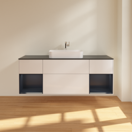 Тумба під раковину Villeroy & Boch Finion 160х50,1 см з підсвічуванням МДФ білий глянцевий лак/скло чорне матове F332HGGF