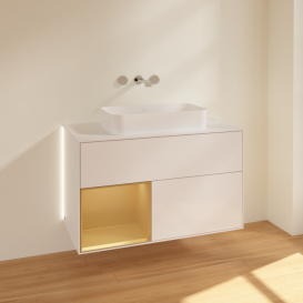 Тумба под раковину Villeroy & Boch Finion 100х50,1 см с подсветкой МДФ глянцевый белый лак/стекло белое матовое G651HFGF