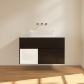 Тумба под раковину Villeroy & Boch Finion 100х50,1 см с подсветкой МДФ черный матовый лак/стекло белое матовое G651MTPD