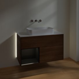 Тумба під раковину Villeroy & Boch Finion 100х50,1 см із підсвічуванням МДФ шпон волоського горіха/скло біле матове G651PDGN