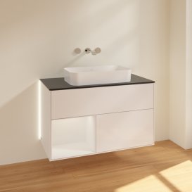 Тумба под раковину Villeroy & Boch Finion 100х50,1 см с подсветкой МДФ глянцевый белый лак/стекло черное матовое G652GFGF