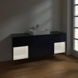 Тумба под раковину Villeroy & Boch Finion 160х50,1 см с подсветкой МДФ темно-синий матовый лак/стекло черное матовое F332MTHG