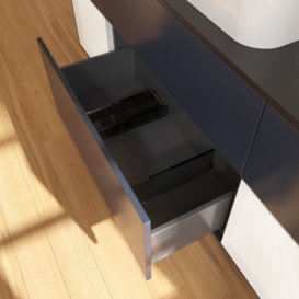 Тумба под раковину Villeroy & Boch Finion 160х50,1 см с подсветкой МДФ темно-синий матовый лак/стекло черное матовое F332MTHG