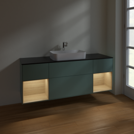 Тумба под раковину Villeroy & Boch Finion 160х50,1 см с подсветкой МДФ оливковый матовый лак/стекло черное матовое F332PCGM