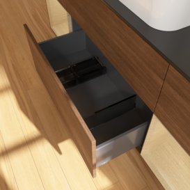 Тумба под раковину Villeroy & Boch Finion 160х50,1 см с подсветкой МДФ шпон грецкого ореха/стекло черное матовое F332PCGN