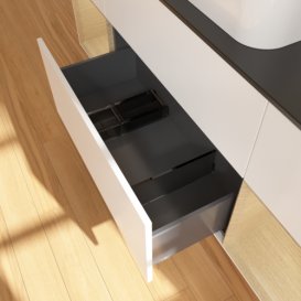 Тумба під раковину Villeroy & Boch Finion 160х50,1 см із підсвічуванням МДФ білий матовий лак/скло чорне матове F332PCMT