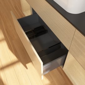 Тумба под раковину Villeroy & Boch Finion 160х50,1 см с подсветкой МДФ шпон дуба/стекло черное матовое F332PCPC