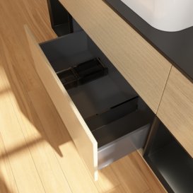 Тумба під раковину Villeroy & Boch Finion 160х50,1 см із підсвічуванням МДФ шпон дуба/скло чорне матове F332PDPC