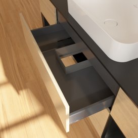 Тумба під раковину Villeroy & Boch Finion 160х50,1 см із підсвічуванням МДФ шпон дуба/скло чорне матове F332PDPC