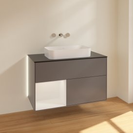 Тумба під раковину Villeroy & Boch Finion 100х50,1 см з підсвічуванням МДФ антрацит матовий лак/скло чорне матове G652GFGK