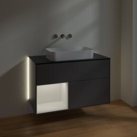 Тумба під раковину Villeroy & Boch Finion 100х50,1 см з підсвічуванням МДФ антрацит матовий лак/скло чорне матове G652GFGK