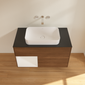 Тумба под раковину Villeroy & Boch Finion 100х50,1 см с подсветкой МДФ шпон грецкого ореха/стекло черное матовое G652GFGN