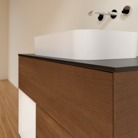 Тумба под раковину Villeroy & Boch Finion 100х50,1 см с подсветкой МДФ шпон грецкого ореха/стекло черное матовое G652GFGN