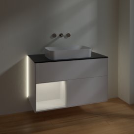 Тумба под раковину Villeroy & Boch Finion 100х50,1 см с подсветкой МДФ белый матовый лак/стекло черное матовое G652GFMT