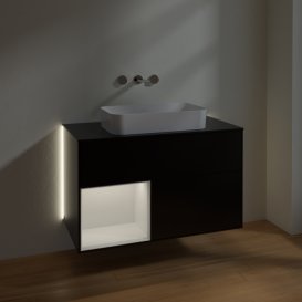 Тумба под раковину Villeroy & Boch Finion 100х50,1 см с подсветкой МДФ черный матовый лак/стекло черное матовое G652GFPD