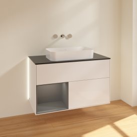 Тумба под раковину Villeroy & Boch Finion 100х50,1 см с подсветкой МДФ глянцевый белый лак/стекло черное матовое G652GKGF