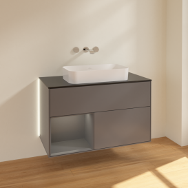 Тумба под раковину Villeroy & Boch Finion 100х50,1 см с подсветкой МДФ антрацит матовый лак/стекло черное матовое G652GKGK