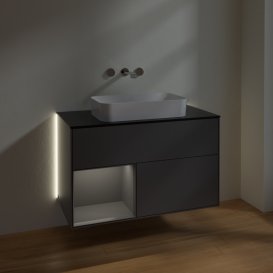 Тумба под раковину Villeroy & Boch Finion 100х50,1 см с подсветкой МДФ антрацит матовый лак/стекло черное матовое G652GKGK