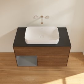 Тумба под раковину Villeroy & Boch Finion 100х50,1 см с подсветкой МДФ шпон грецкого ореха/стекло черное матовое G652GKGN