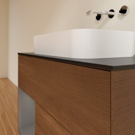 Тумба под раковину Villeroy & Boch Finion 100х50,1 см с подсветкой МДФ шпон грецкого ореха/стекло черное матовое G652GKGN